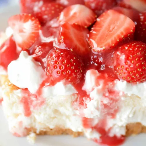 Fresh strawberry shortcake-style dessert with soft cake and whipped cream ๐ฐ