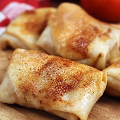 Homemade apple pie egg rolls served fresh with flaky crispy wrappers