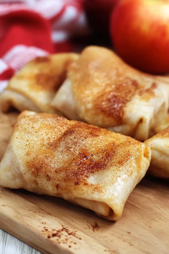 Homemade apple pie egg rolls served fresh with flaky crispy wrappers
