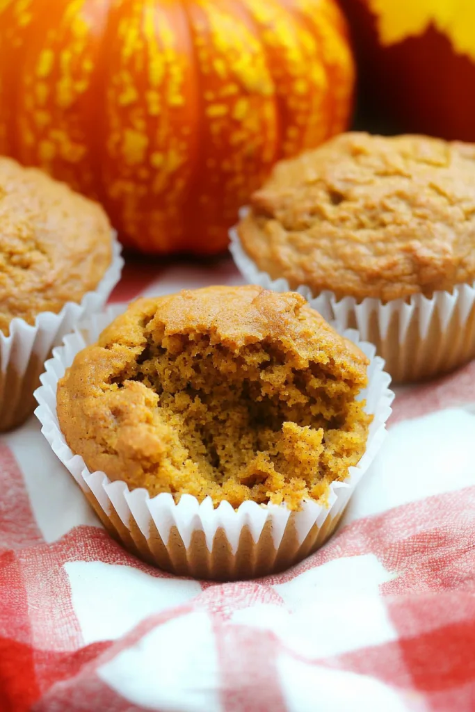 Moist muffins cooling on a light fabric, styled with autumn accents for a festive touch.