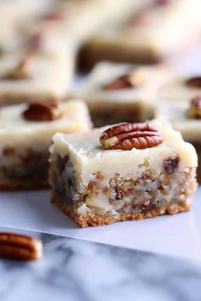Batch of homemade bars highlighting texture contrast between crust and topping.