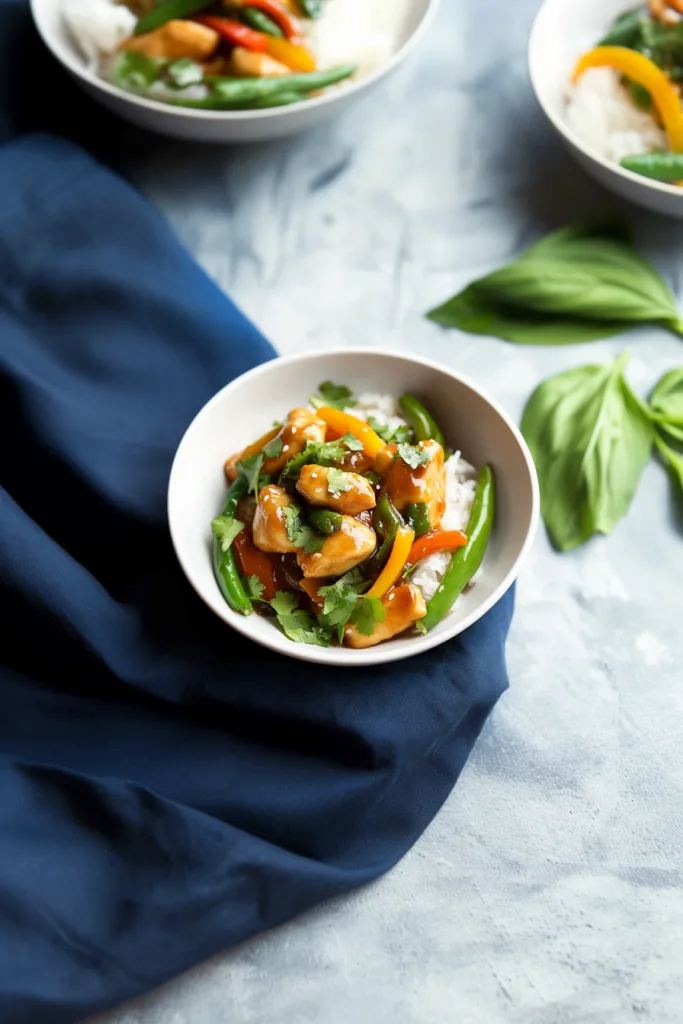 Freshly cooked chicken in a savory glaze, sprinkled with green onions.