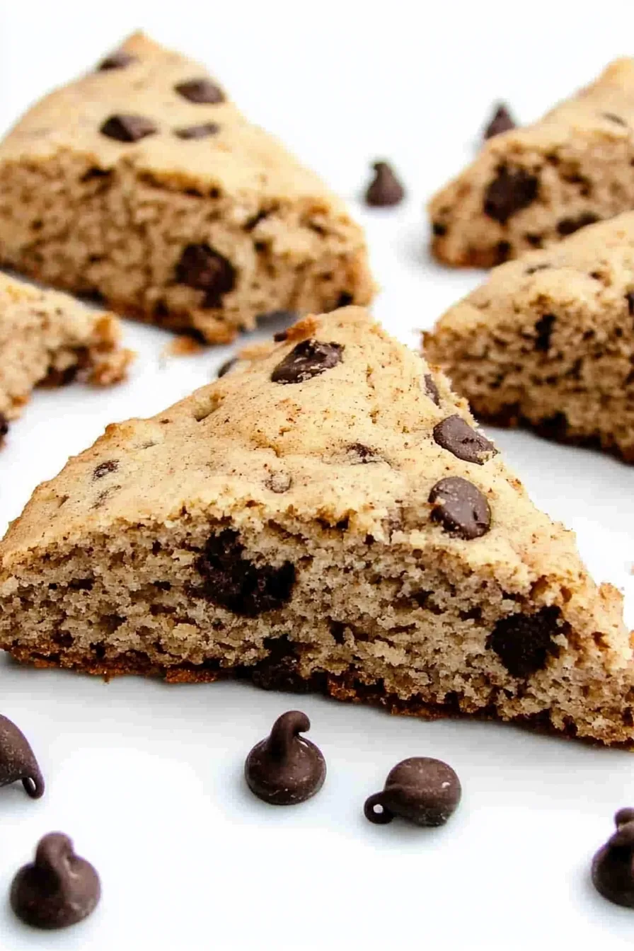 Close-up of crumbly scone texture highlighting rich chocolate pieces throughout.