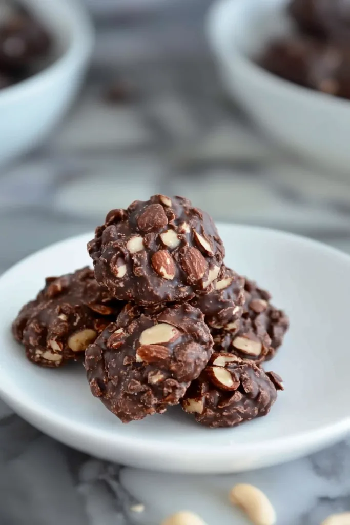 Chunky chocolate cookie with glossy coating and visible nuts.