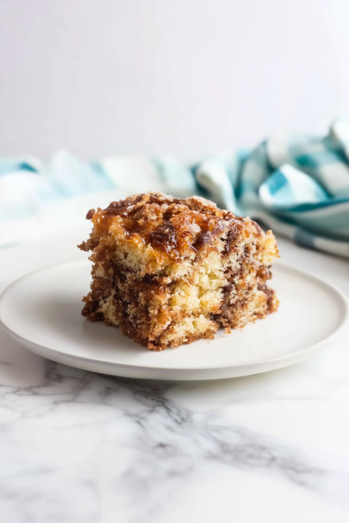 Freshly baked cake slice with a marbled interior and buttery crumb finish.