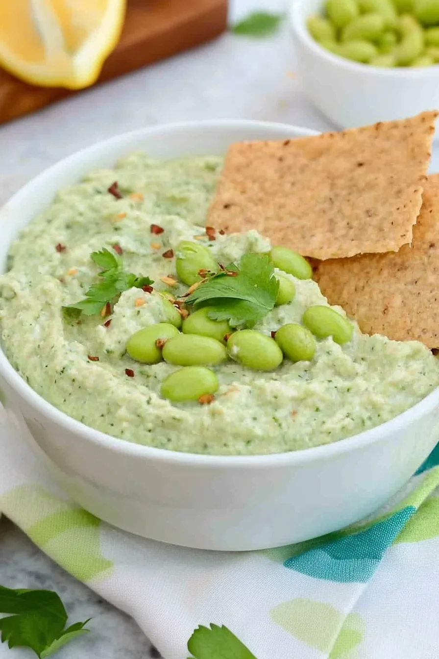 Fresh appetizer showing creamy dip and colorful garnish details.