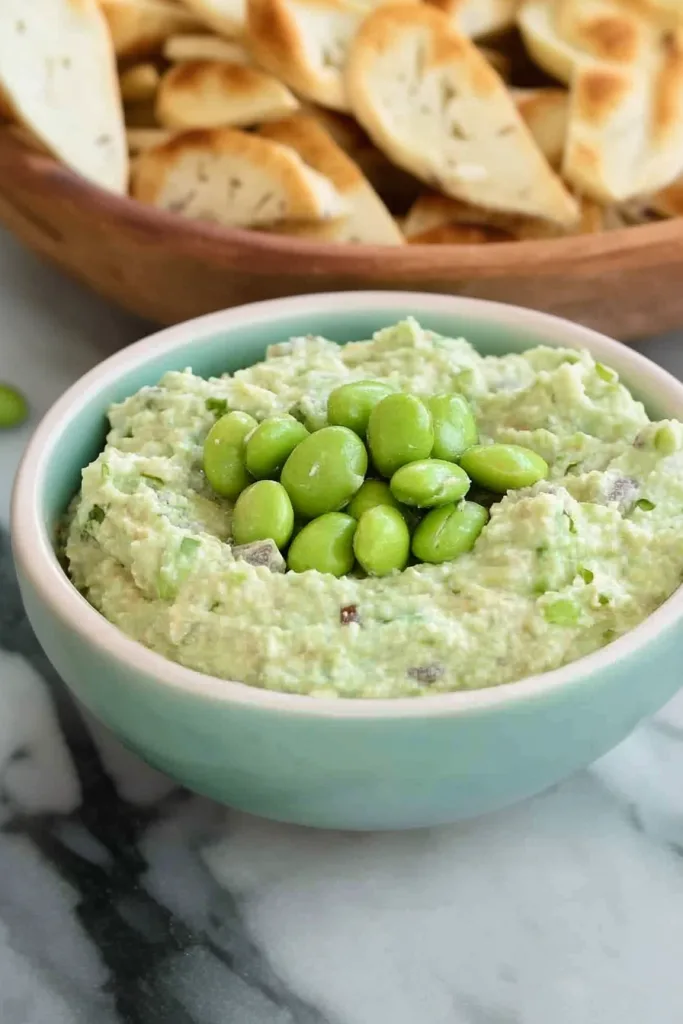 Bright green spread with scattered beans and nuts for texture.