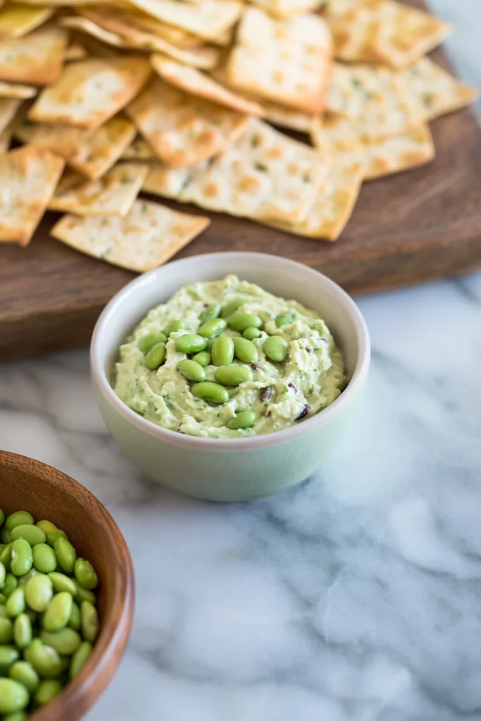 Bowl of plant-based dip surrounded by golden tortilla chips.