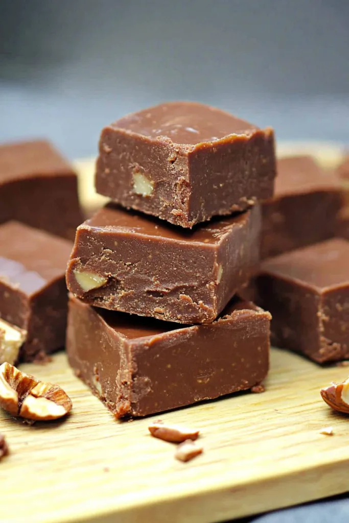 Indulgent chocolate treat displayed in neat squares, emphasizing its shiny surface.