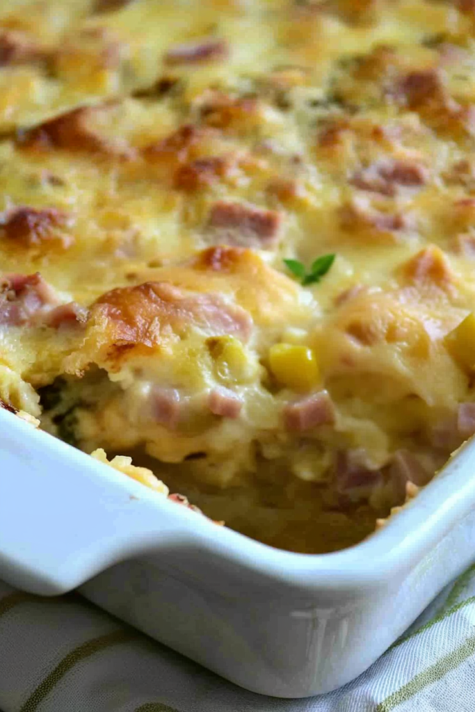 Family-style baked dish showing vegetables and protein combined in a rich base.