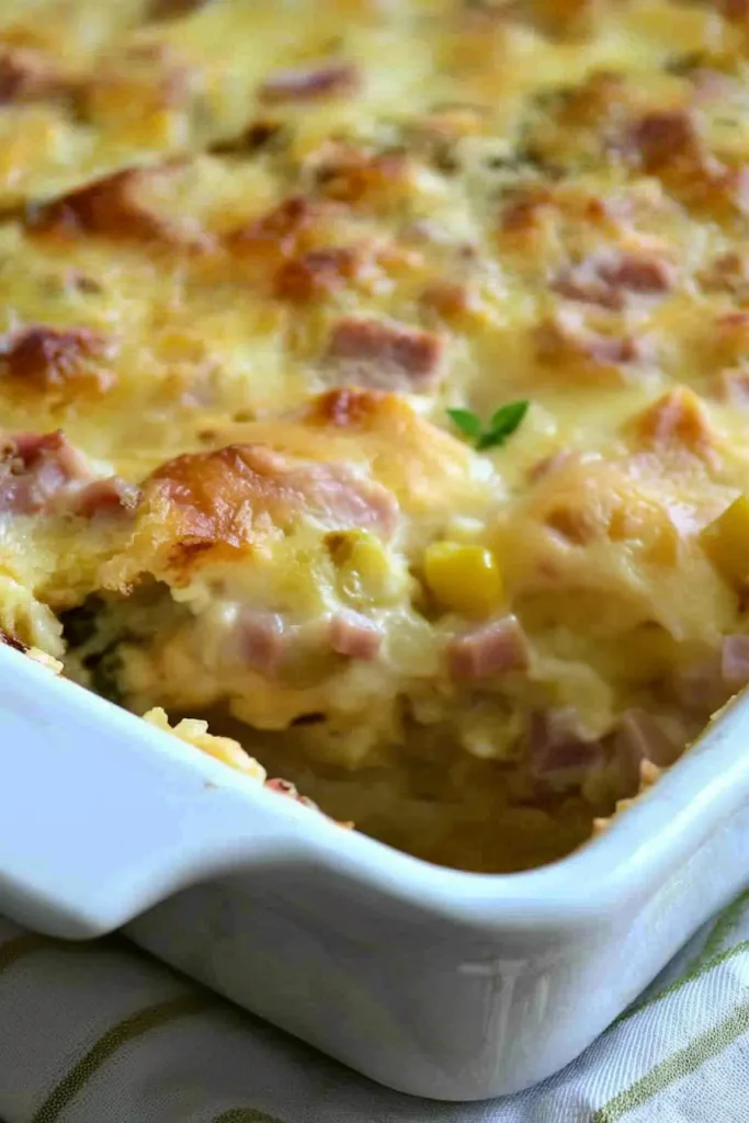 Family-style baked dish showing vegetables and protein combined in a rich base.