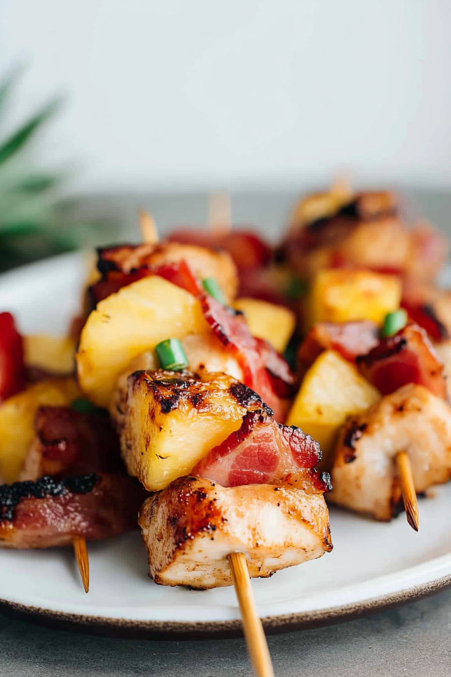 Colorful kebabs highlighting the contrast of sweet pineapple and savory meat.