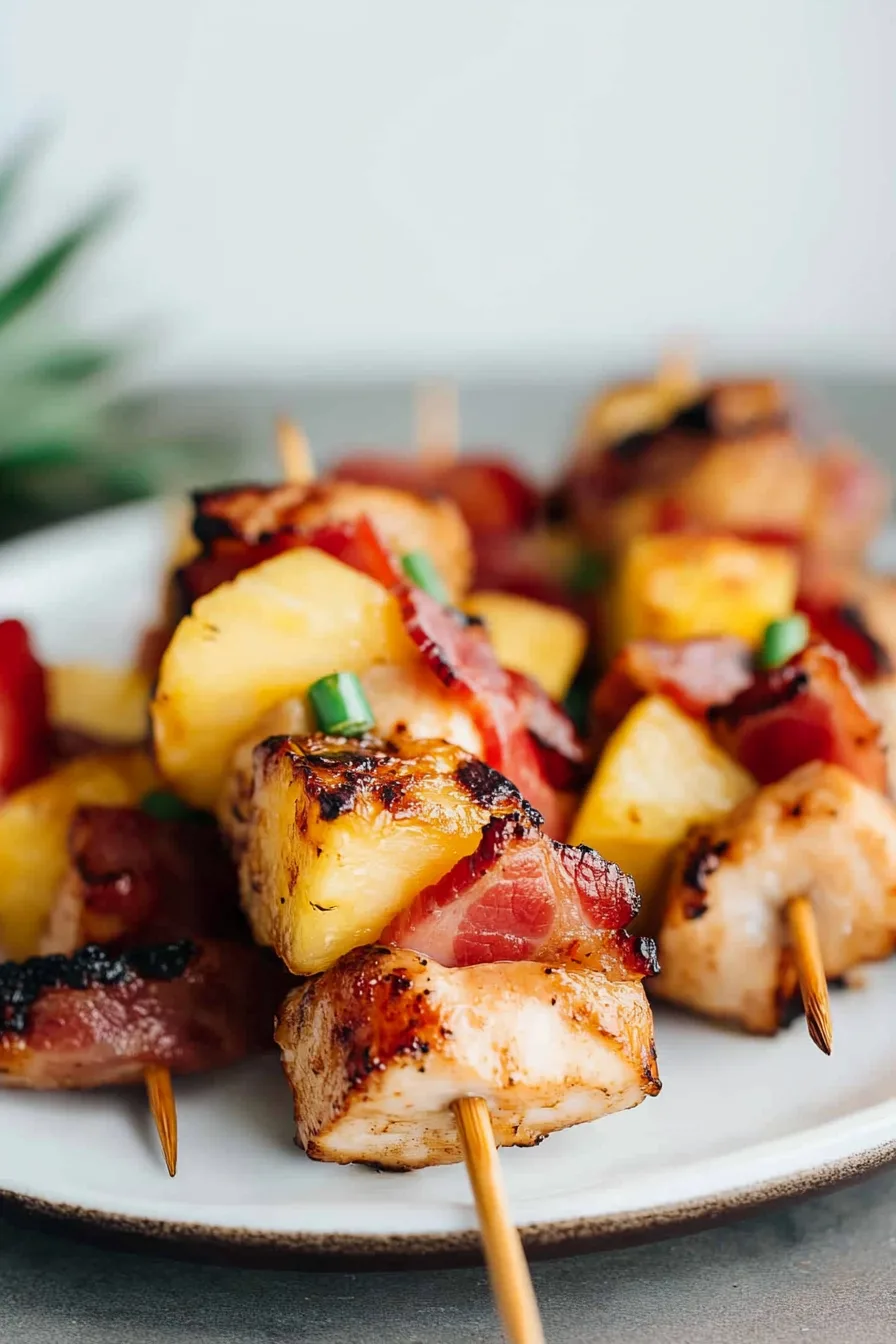 Colorful kebabs highlighting the contrast of sweet pineapple and savory meat.
