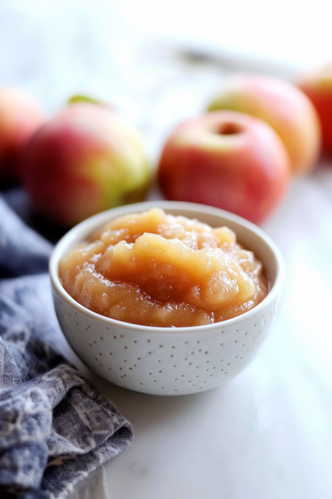 Warm homemade applesauce with a naturally sweet flavor and soft apple texture.