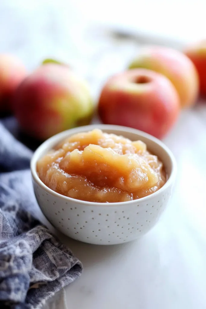 Warm homemade applesauce with a naturally sweet flavor and soft apple texture.