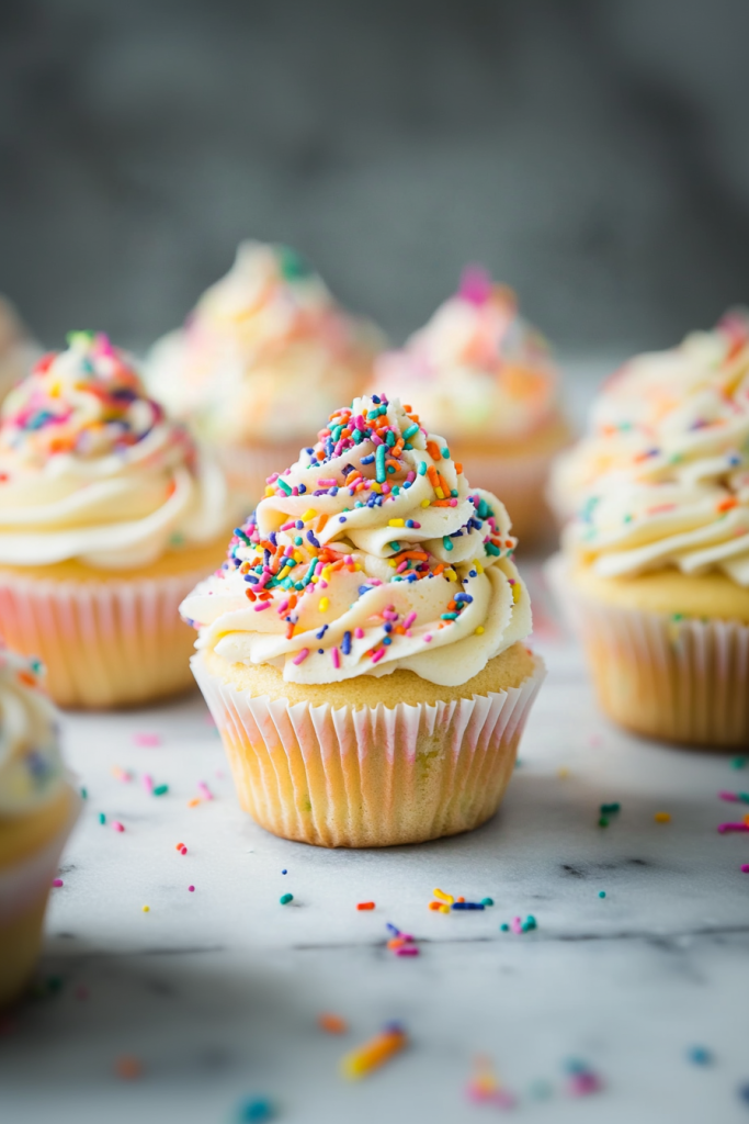 Playful baked treat with multicolored sprinkles scattered around.