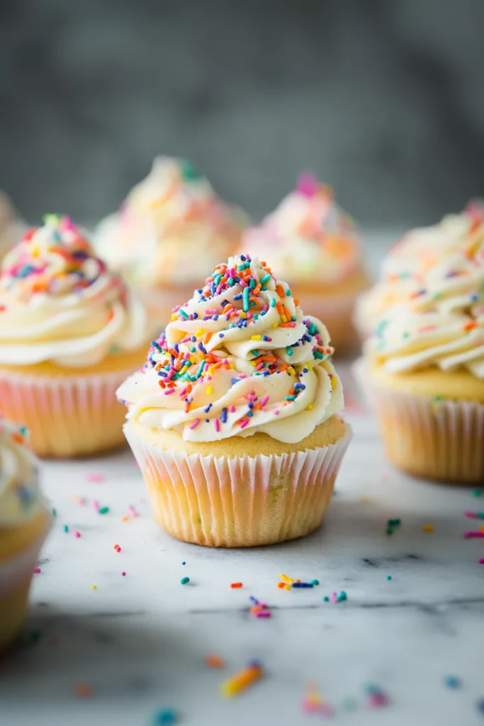 Playful baked treat with multicolored sprinkles scattered around.