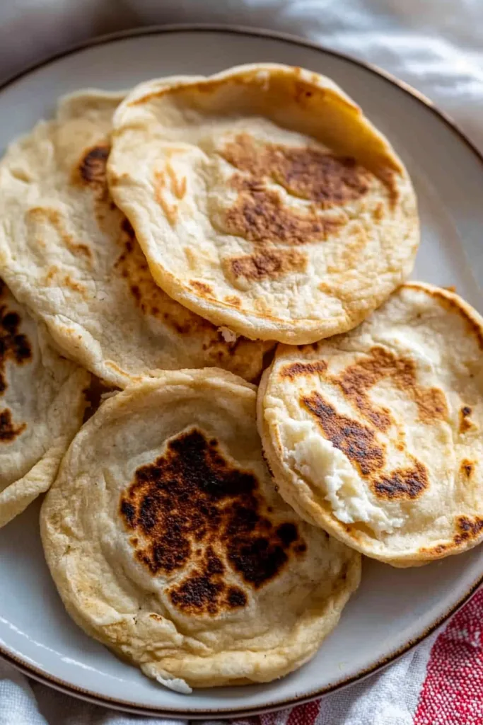 Freshly made corn sopes with a rustic homemade texture and lightly charred finish.