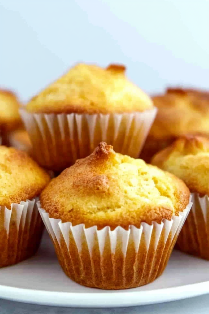 Close-up of moist cornbread muffins showing fluffy texture and warm color.