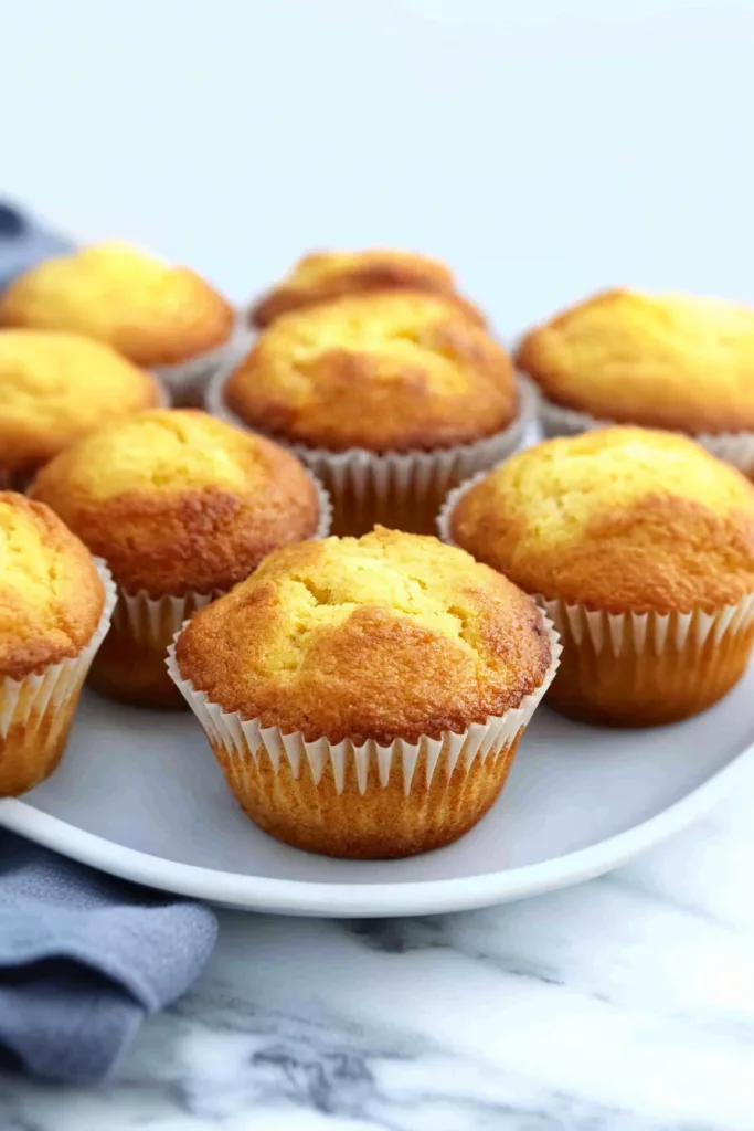 Batch of warm muffins arranged together, highlighting their golden-brown tops.