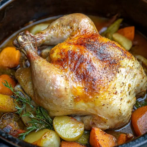 Hearty one-pot meal with braised chicken, herbs, and vegetables.