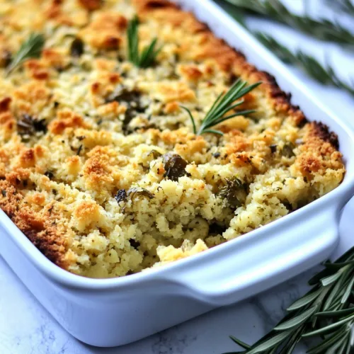 Savory holiday side dish showing toasted top and rustic garnish.