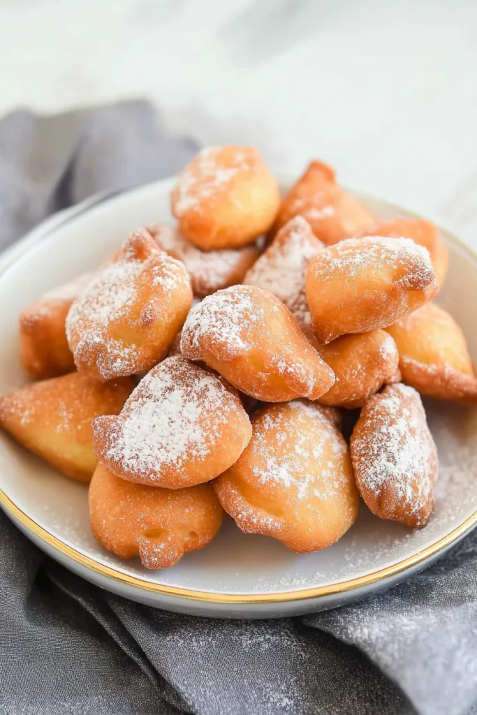 Small doughnut-style bites piled together with sugar coating.