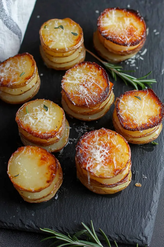 Individual potato gratins highlighting browned crust and rustic presentation.