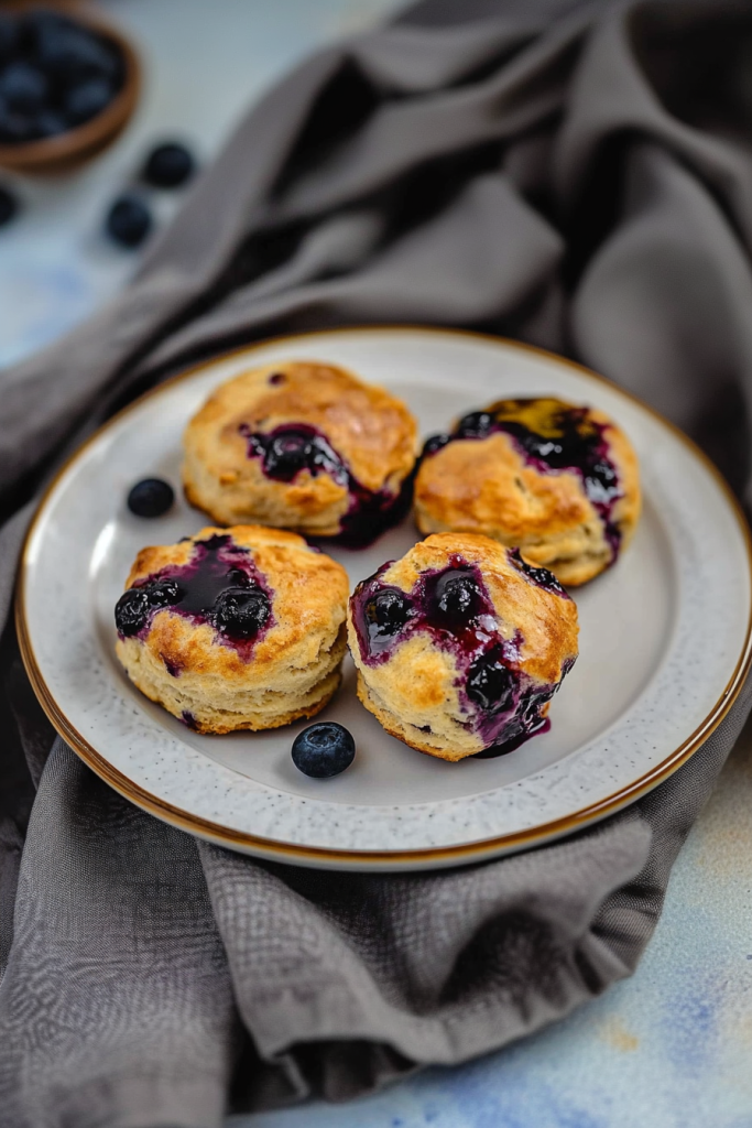 Overhead view of biscuits with deep purple glaze contrasting against golden crusts.