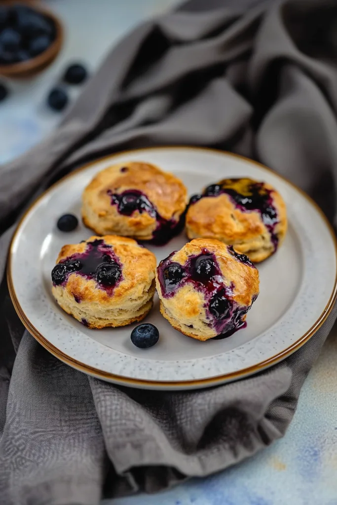 Overhead view of biscuits with deep purple glaze contrasting against golden crusts.