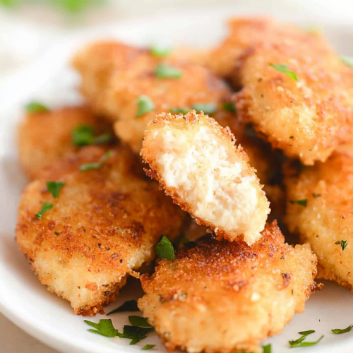 Hearty fried chicken pieces highlighting their crunchy surface and warm color.