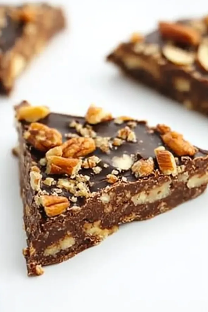 Homemade candy presentation with nutty surface and smooth chocolate base.