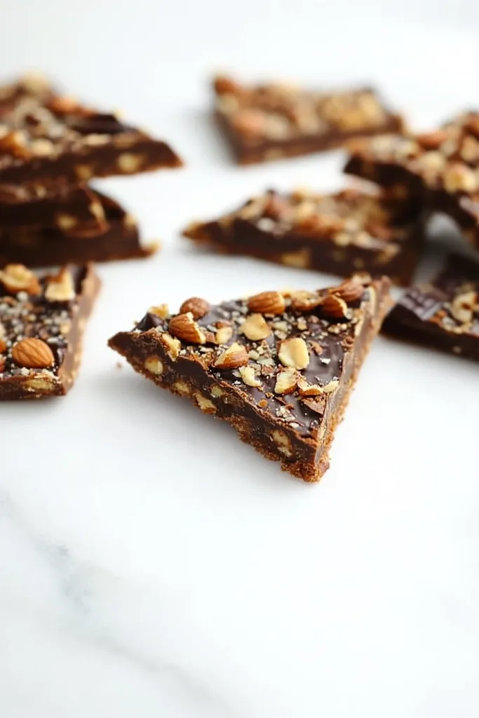 Overhead view of toffee squares arranged neatly, emphasizing texture and shine.