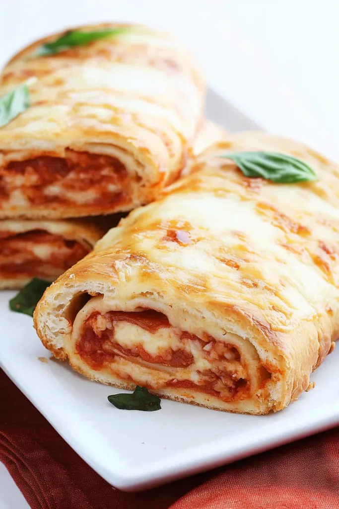 Savory pizza bread slices loaded with cheese, sauce, and pepperoni filling