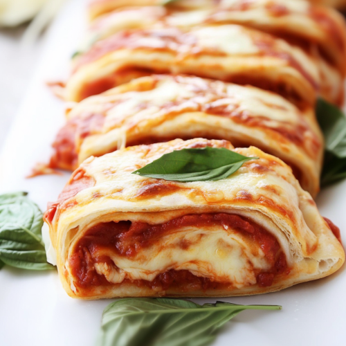 Golden baked pizza bread filled with melted cheese and rich tomato sauce
