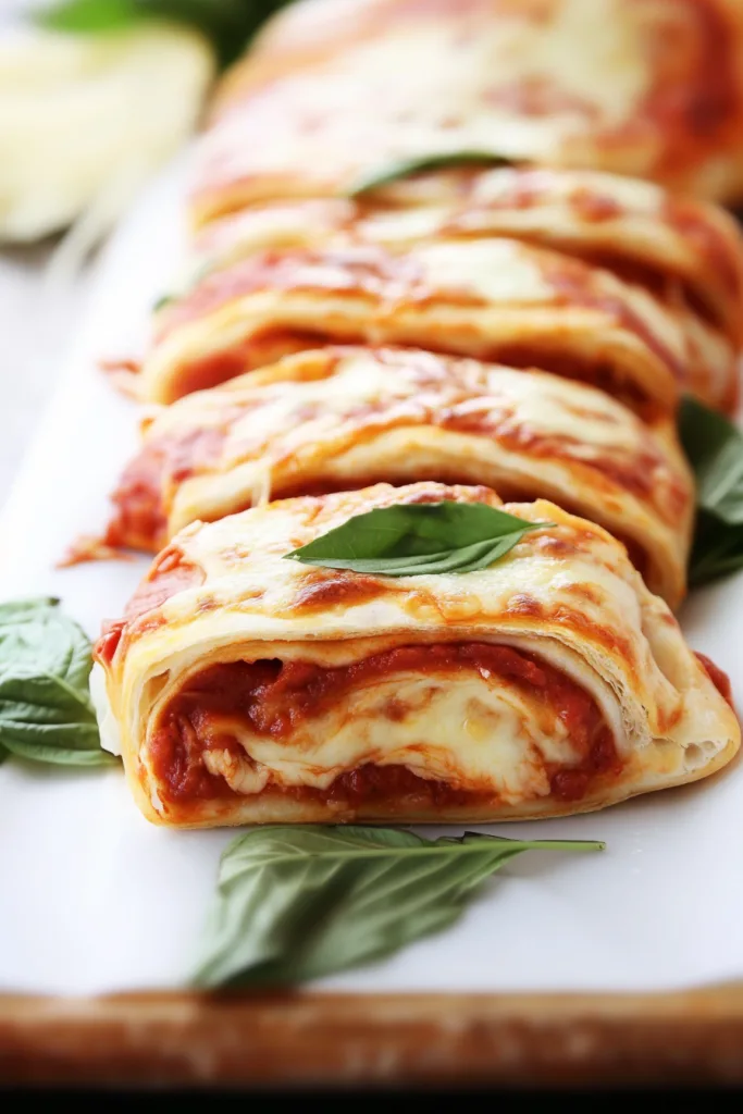 Golden baked pizza bread filled with melted cheese and rich tomato sauce