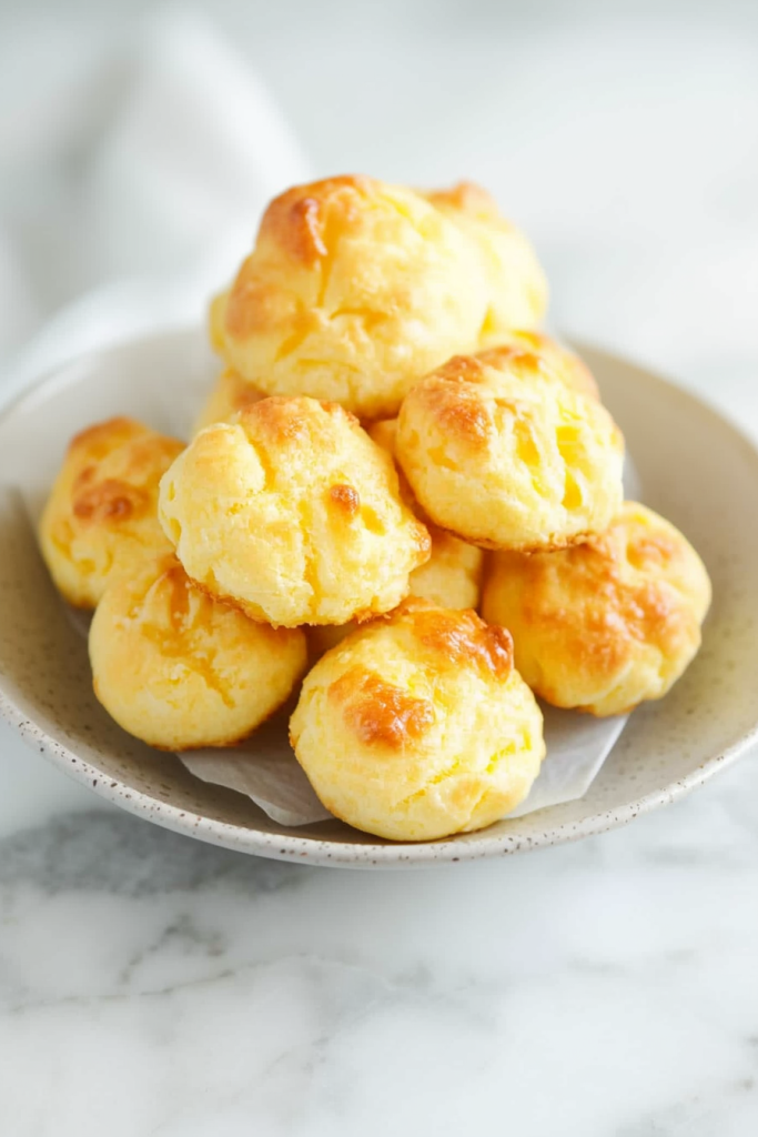 Round pastries with a glossy finish, presented simply against a neutral background.