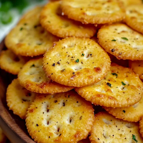 Snack platter with crackers arranged neatly beside fresh herbs for garnish.
