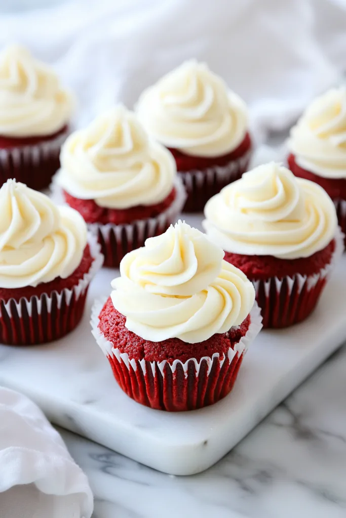 Group of frosted cupcakes arranged neatly, highlighting the color and texture.