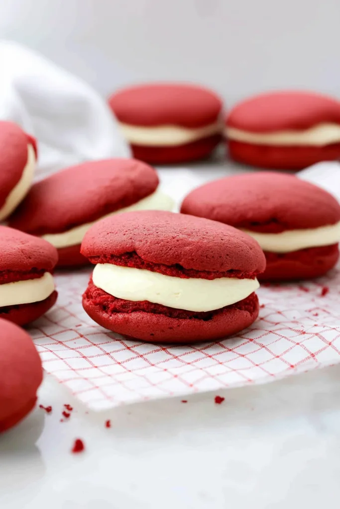 Dessert stack showing vibrant red exterior and rich filling.