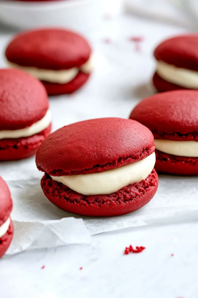Soft, spongy cookies with smooth cream center, grouped together.
