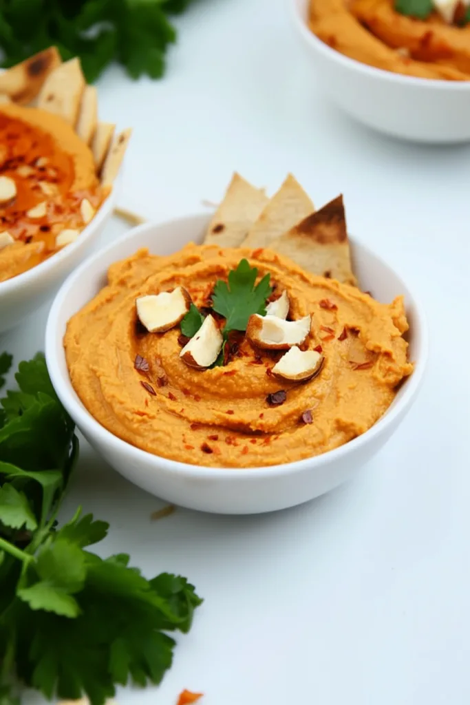 Bright, creamy dip presented simply on a light surface, garnished for contrast.