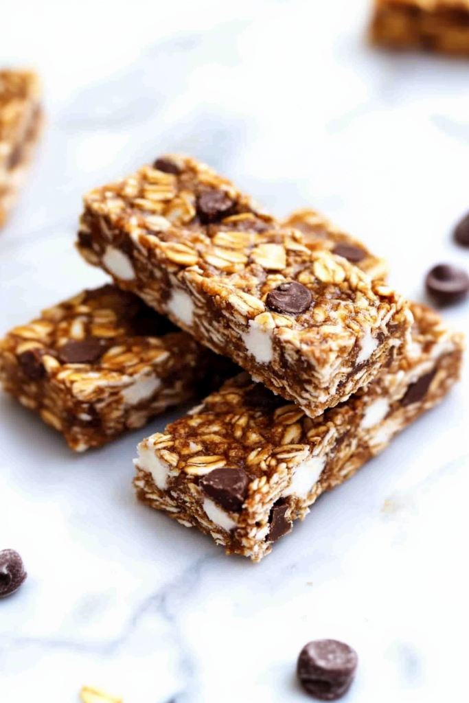 Rectangular snack bars arranged neatly, showing layers of chocolate and marshmallow-like filling.