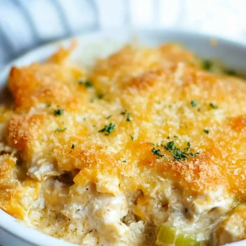 Comfort food presentation showing tender chicken pieces in a rich sauce.