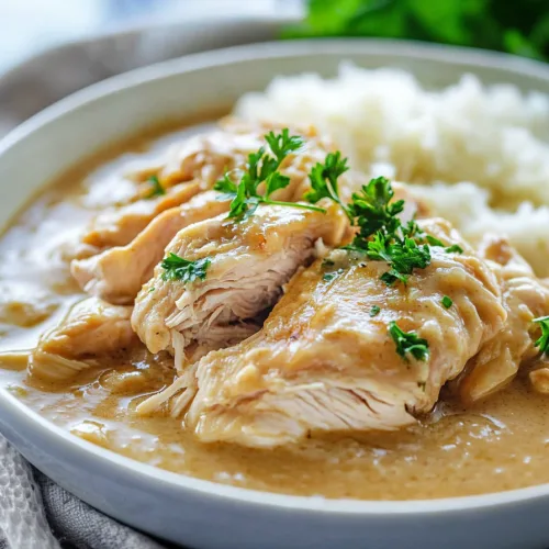 Comfort food dinner featuring pull-apart chicken with savory sauce, rice, and fresh broccoli.
