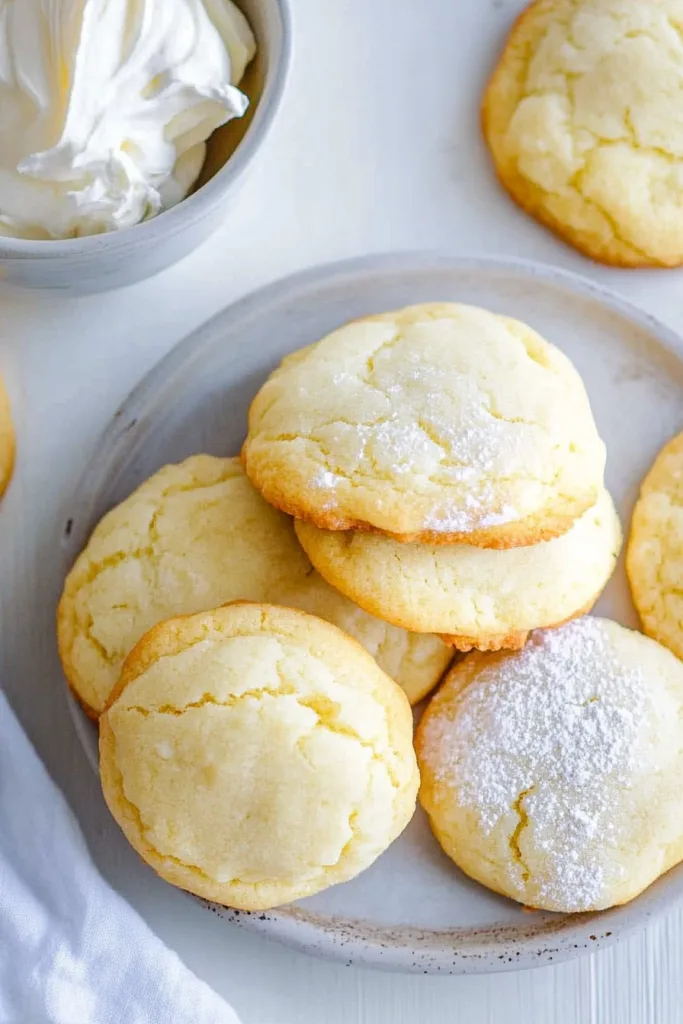 Freshly baked cookies with a fluffy texture arranged on a simple dessert plate.