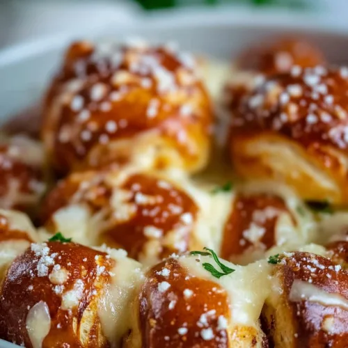 Freshly baked soft bread bites with a cheesy center and buttery browned tops.