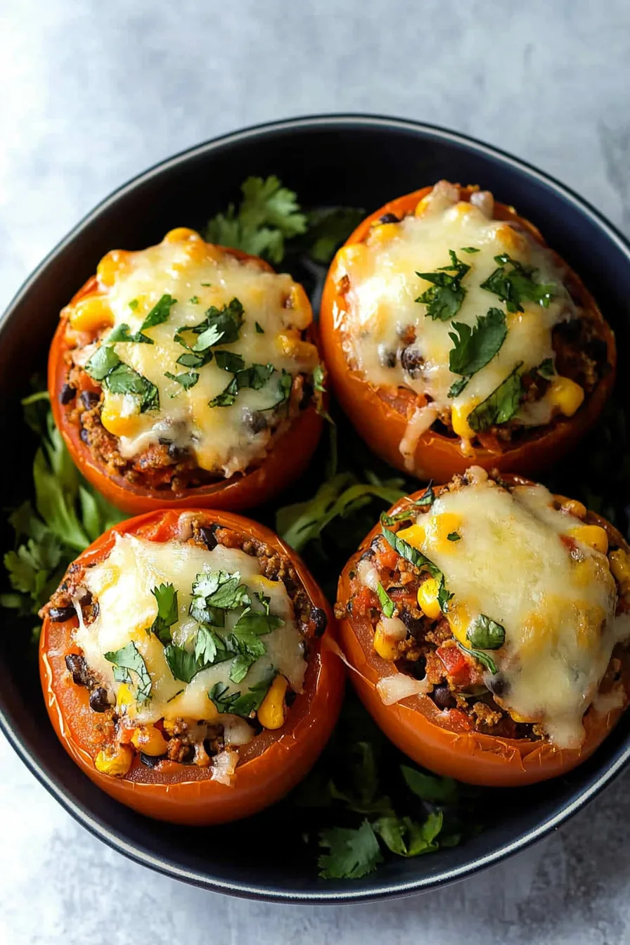 Fresh tomato cups loaded with savory filling and topped with herbs