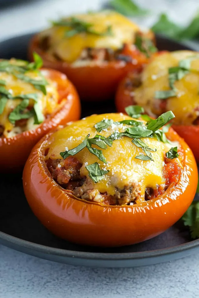Flavor-packed appetizer with juicy tomatoes and creamy cheesy topping ๐ฎ
