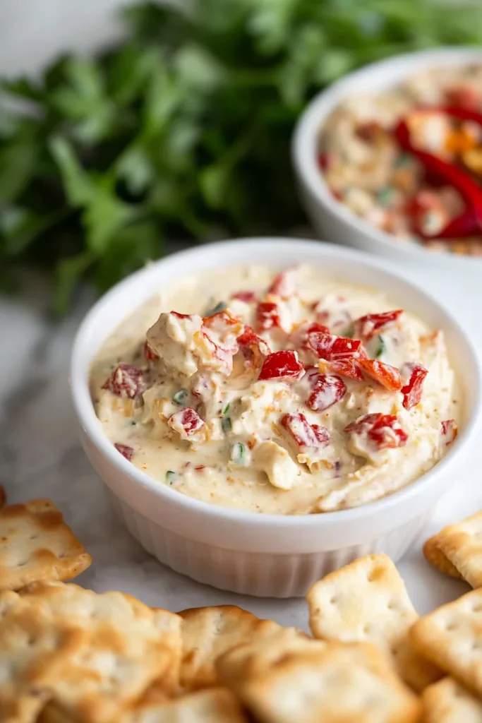Homemade creamy dip with mixed peppers and herbs ready for holiday entertaining